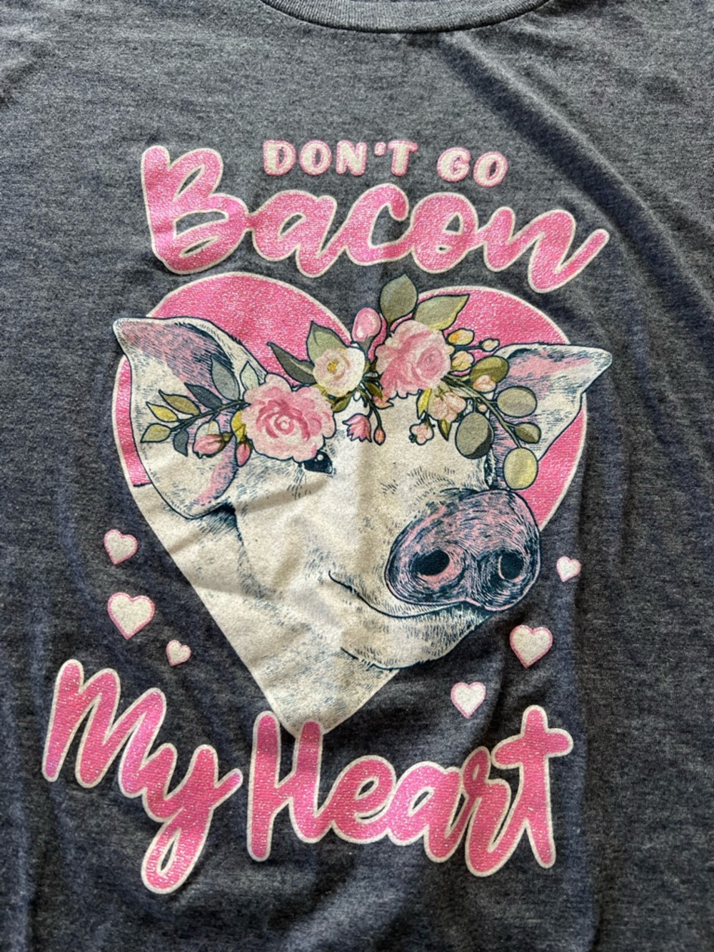 Don't Go Bacon My Heart Graphic Tee - Pink & Gray Pig Design 2XL